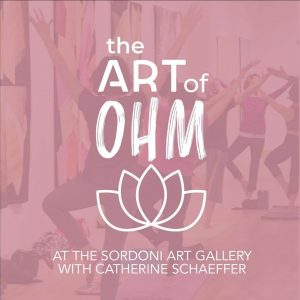 art of ohm pink poster with people practicing yoga