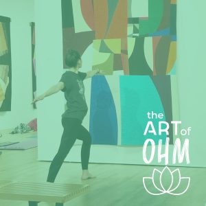 woman doing yoga in an art gallery