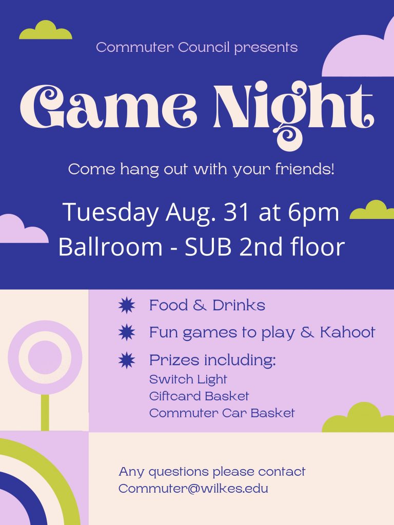 poster advertising game night at 6 p.m. on aug. 31 in the ballroom
