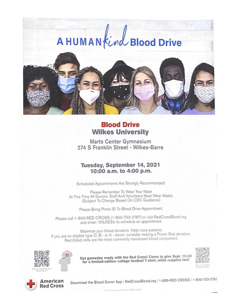 poster advertising the blood drive scheduled for 10 a.m. to 4 p.m. on tuesday, sept. 14