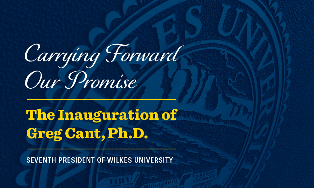 wilkes university seal in blue with text reading "carrying forward our promise"