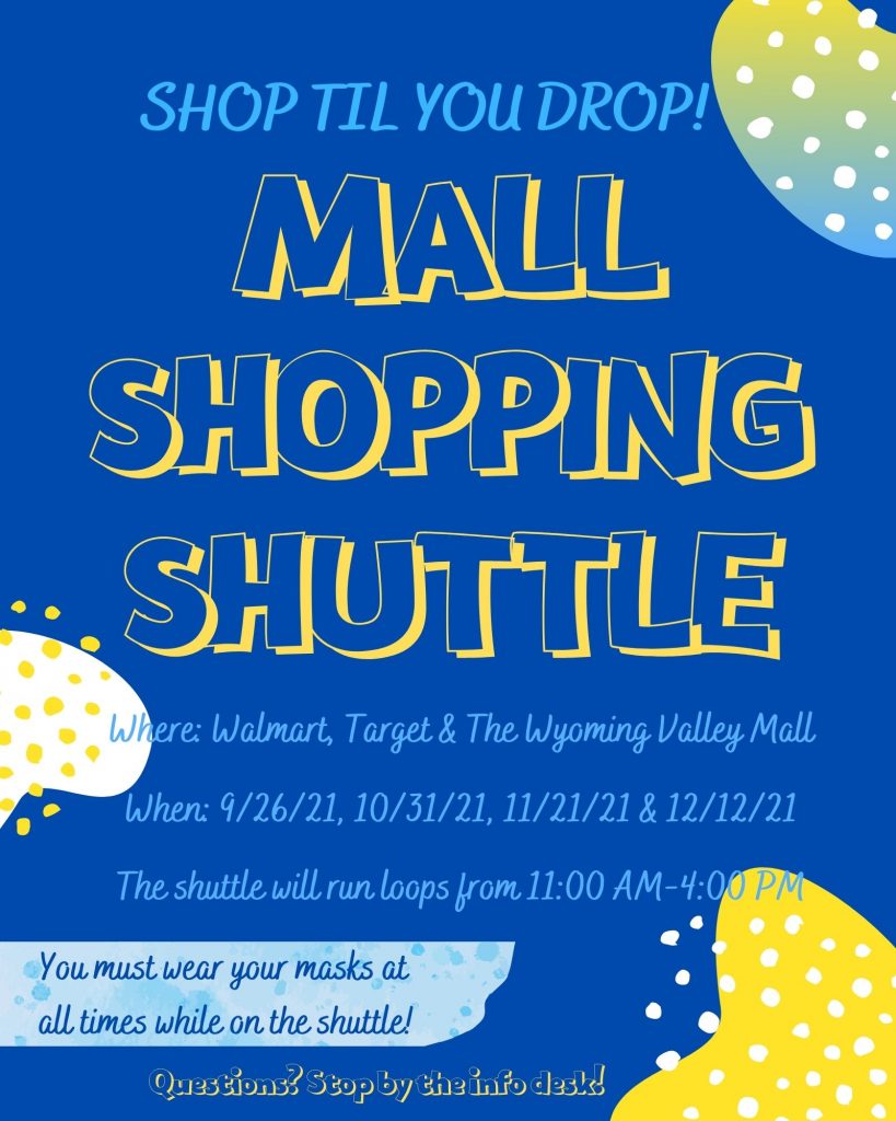 poster for shopping shuttle leaving from the rear of the henry student center starting at 11 a.m. on sunday, sept. 26