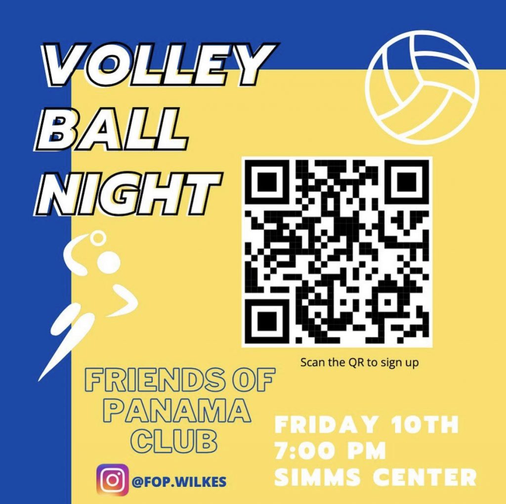 volleyball poster for tournament at 7 p.m. on friday, sept. 10 in the simms center sponsored by friends of panama