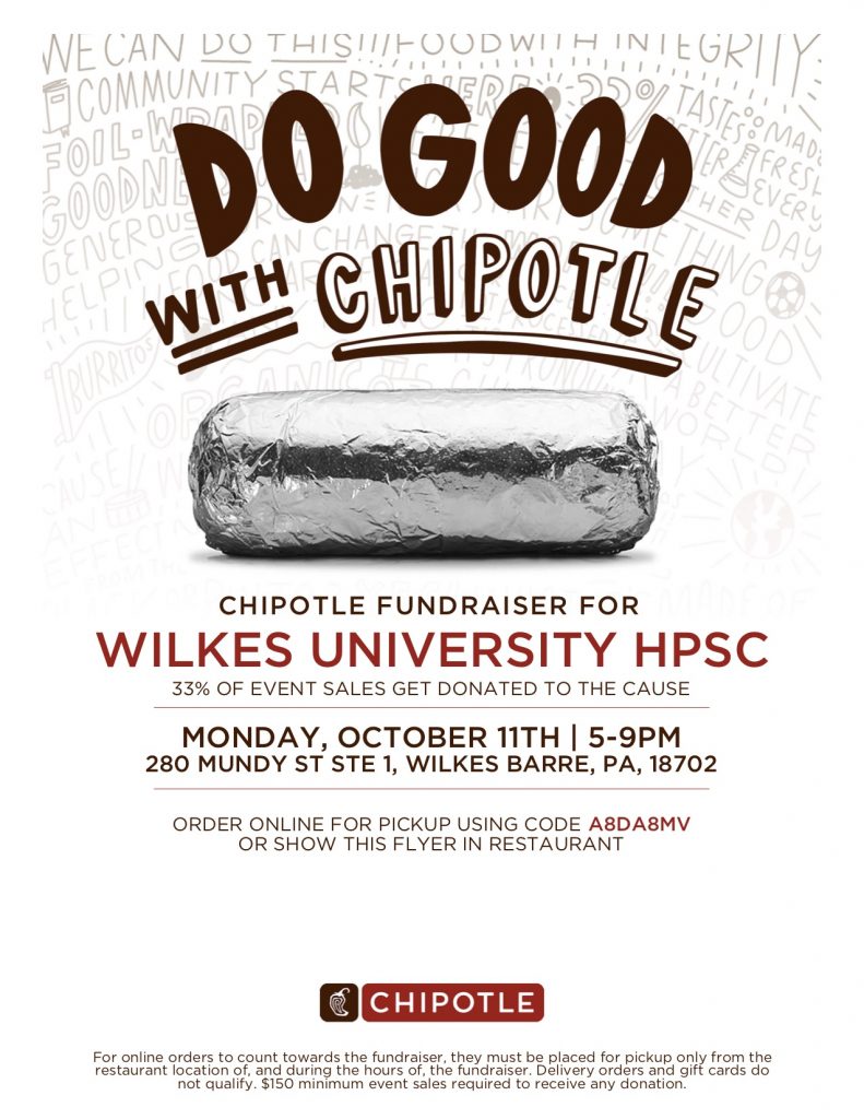 chipotle flyer for Honors Program fundraiser on Oct. 11 from 5 to 9 p.m.