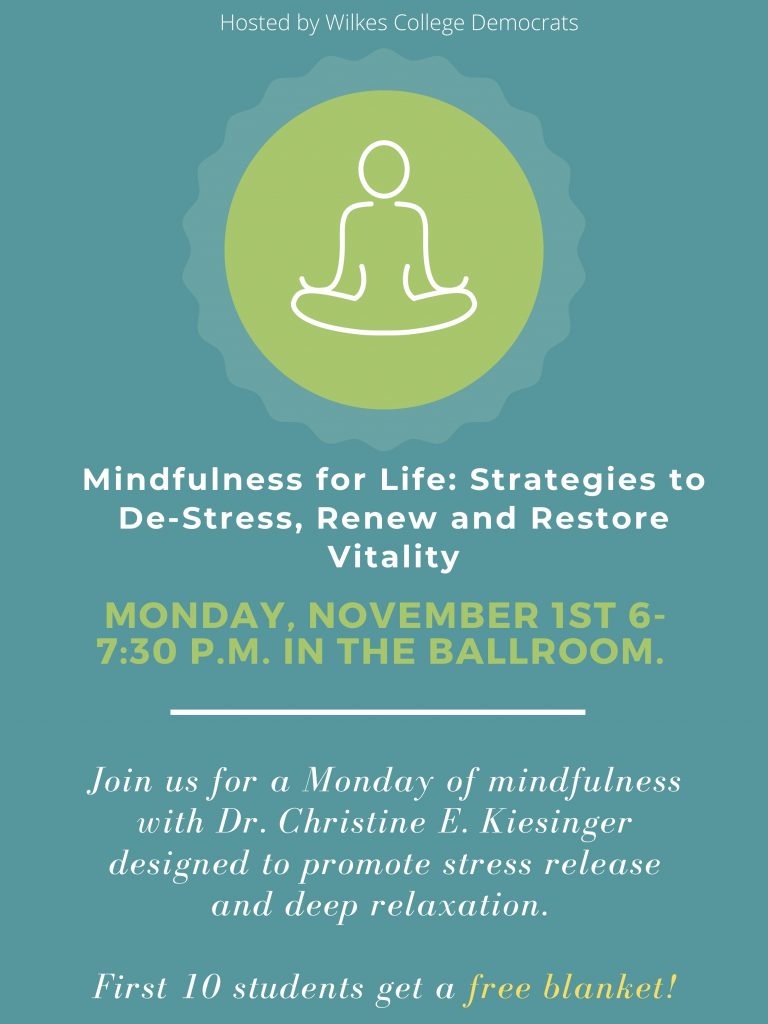poster for mindfulness event at 6 p.m. on monday, nov. 1 in the henry student center ballroom