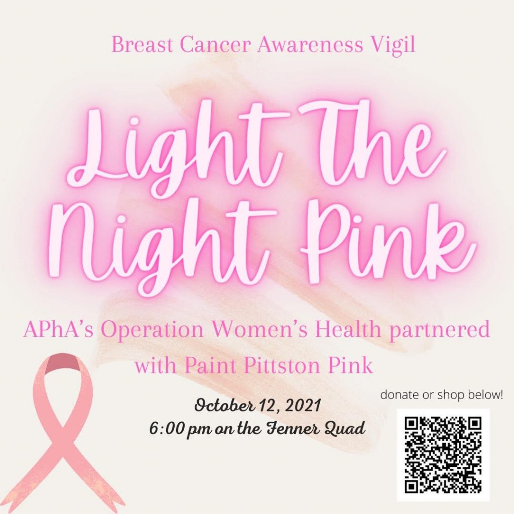light the night pink poster for vigil at 6 p.m. on oct. 12 on the fenner quad