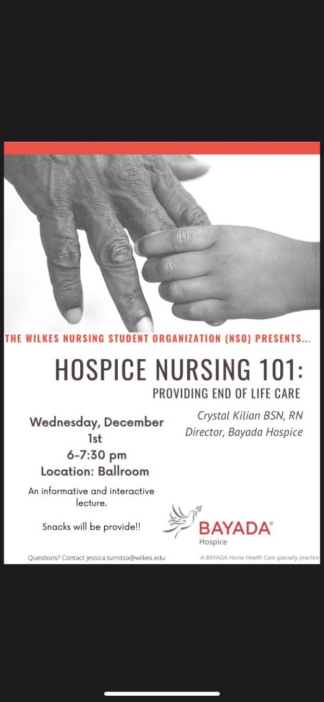 hospice nursing poster featuring a young person's hand holding an older person's hand