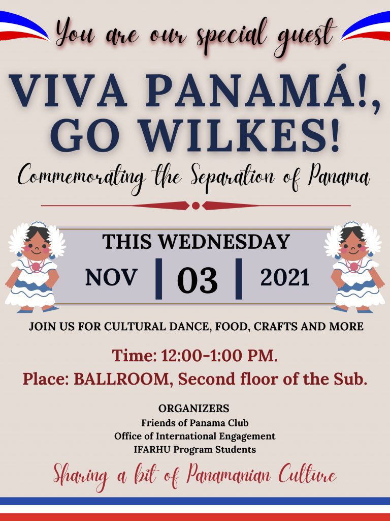 poster for viva panama, go wilkes event from noon to 1 p.m. on wednesday, nov. 3