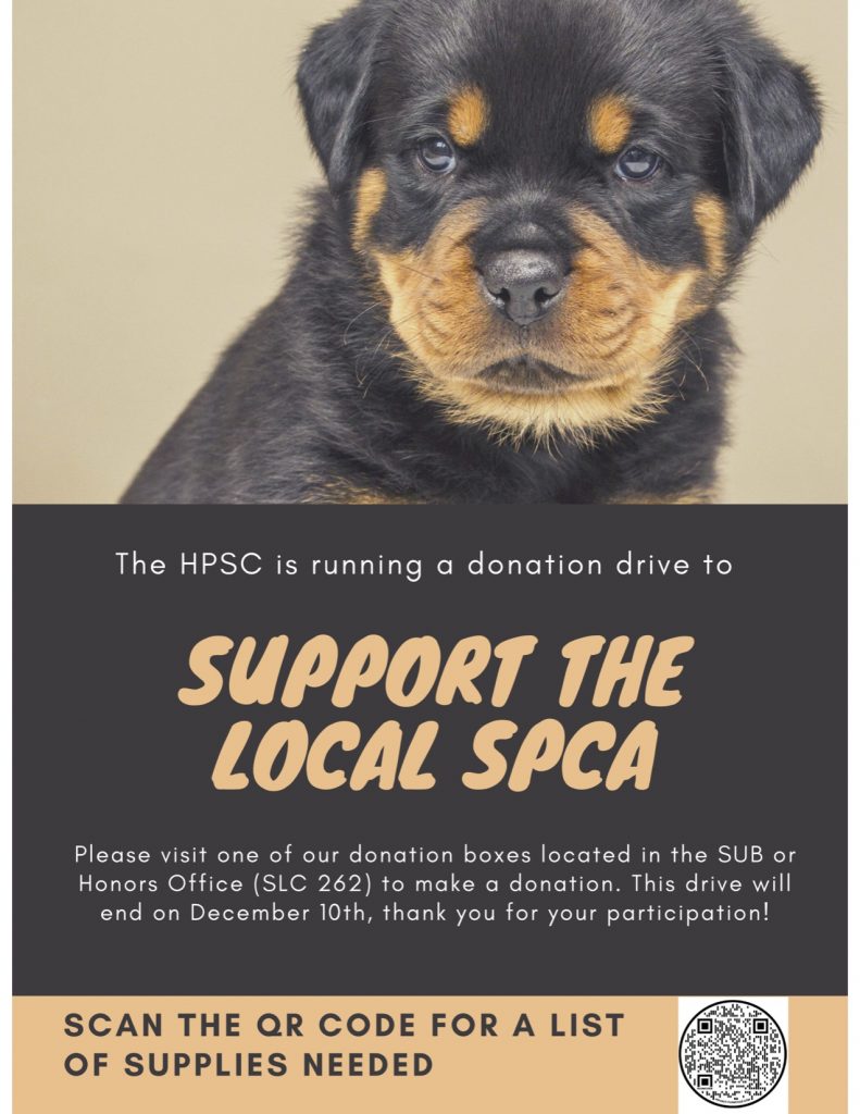 spca donation drive poster featuring a black and brown puppy