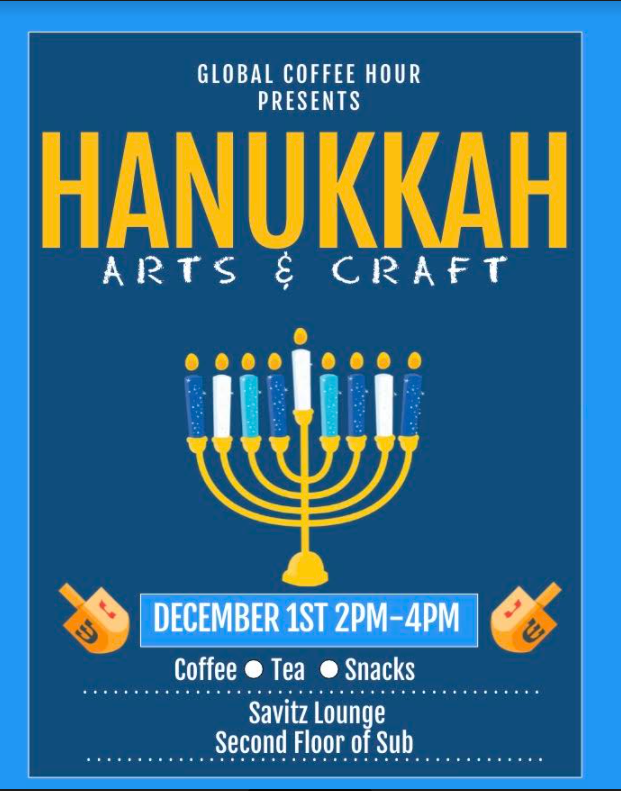 poster for global coffee hour celebrating hanukkah on dec. 1 from 2 to 4 p.m. 