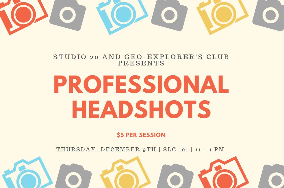 poster for headshots from 11 a.m. to 1 p.m. on thursday, dec. 9
