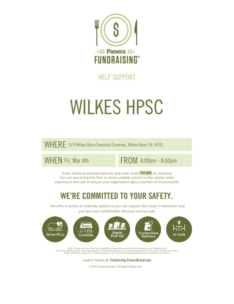 panera flyer for HPSC fundraiser from 4 to 8 p.m. on friday, march 4