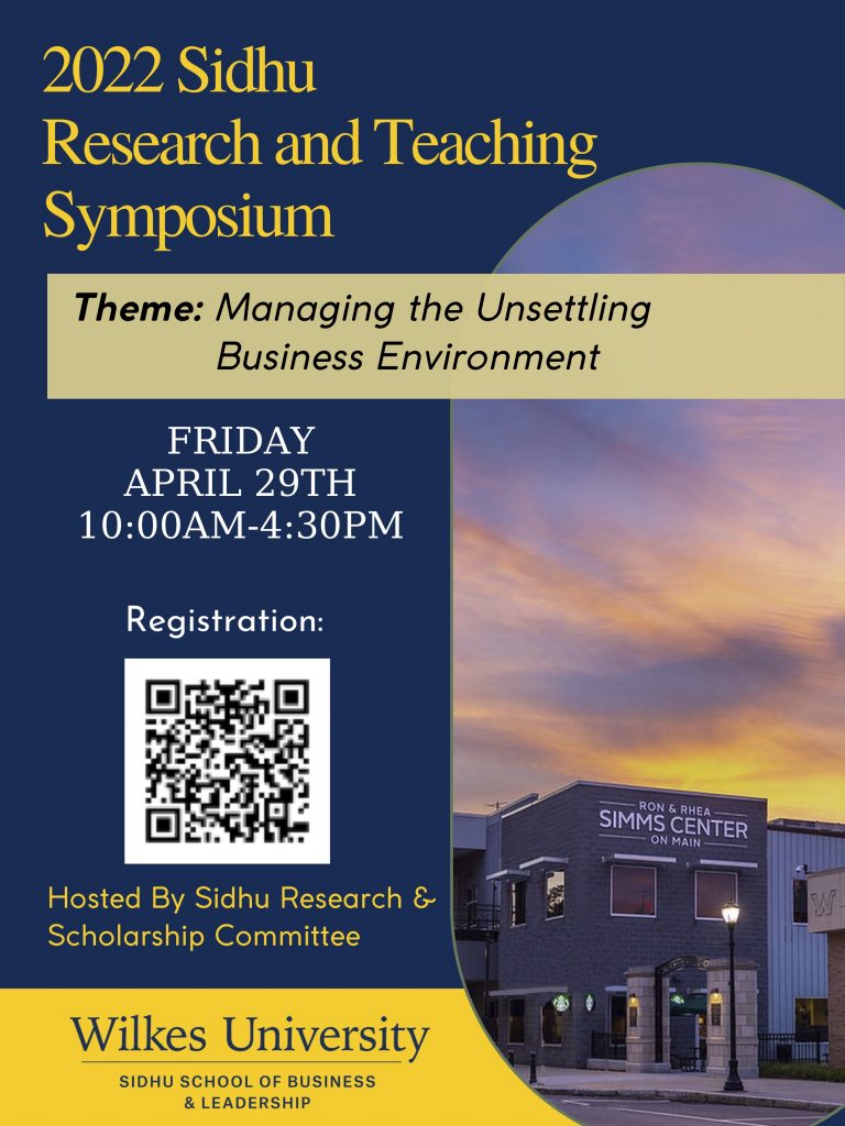 poster for the sidhu research and teaching symposium featuring a photo of the simms center