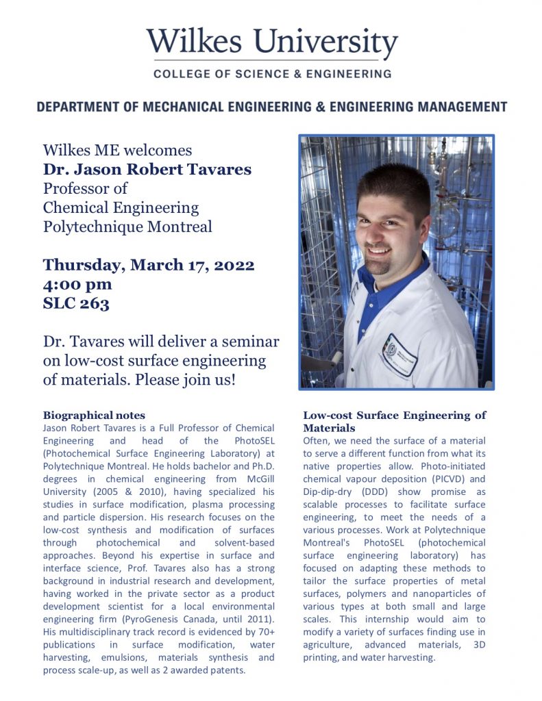 flyer on tavares seminar at 4 p.m. on thursday, March 17 in SLC 263