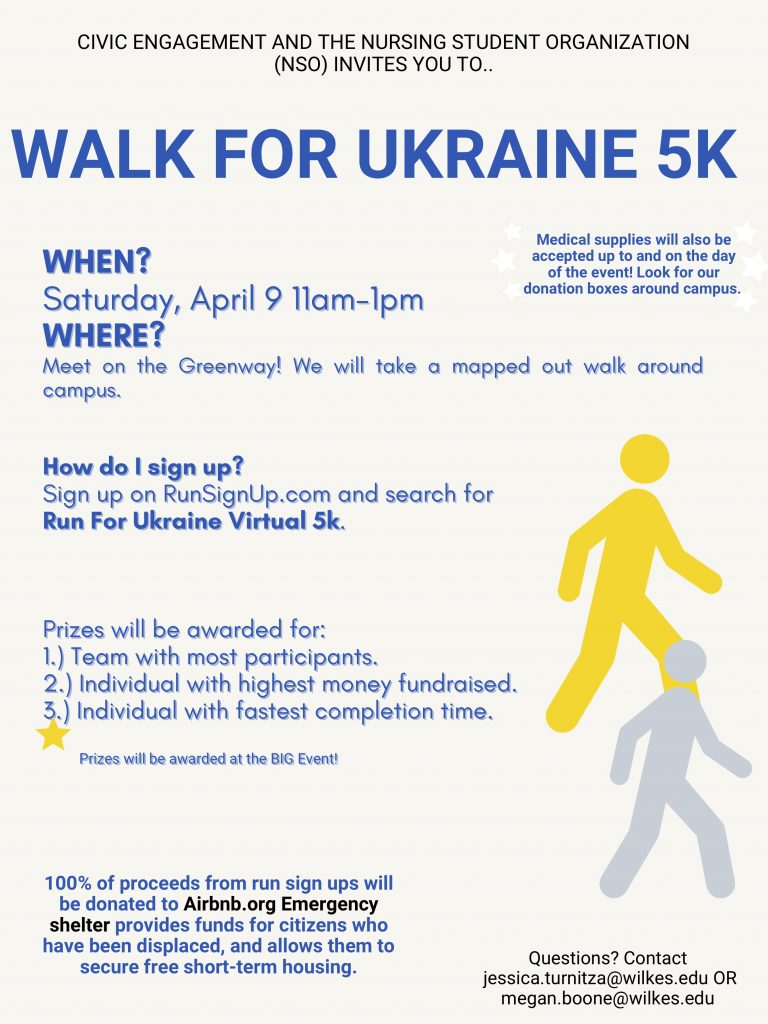 walk for ukraine 5K on april 9 from 11 a.m. to 1 p.m.