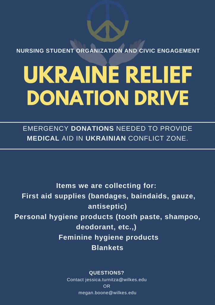 items needed for ukraine donation drive Additionally, up to AND on the day of the event we will be collecting medical supplies for Ukrainian citizens. Items needed include first aid supplies (bandages, gauze, bandaids, etc.), feminine hygiene products, personal hygiene products (deodorant, shampoo, toothpaste, tooth brush, etc.) and blankets. 