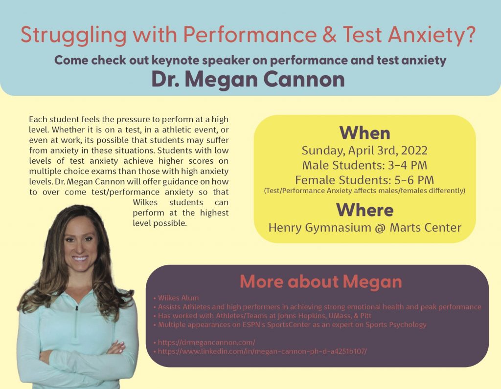 poster about anxiety event featuring a photo of dr. megan cannon