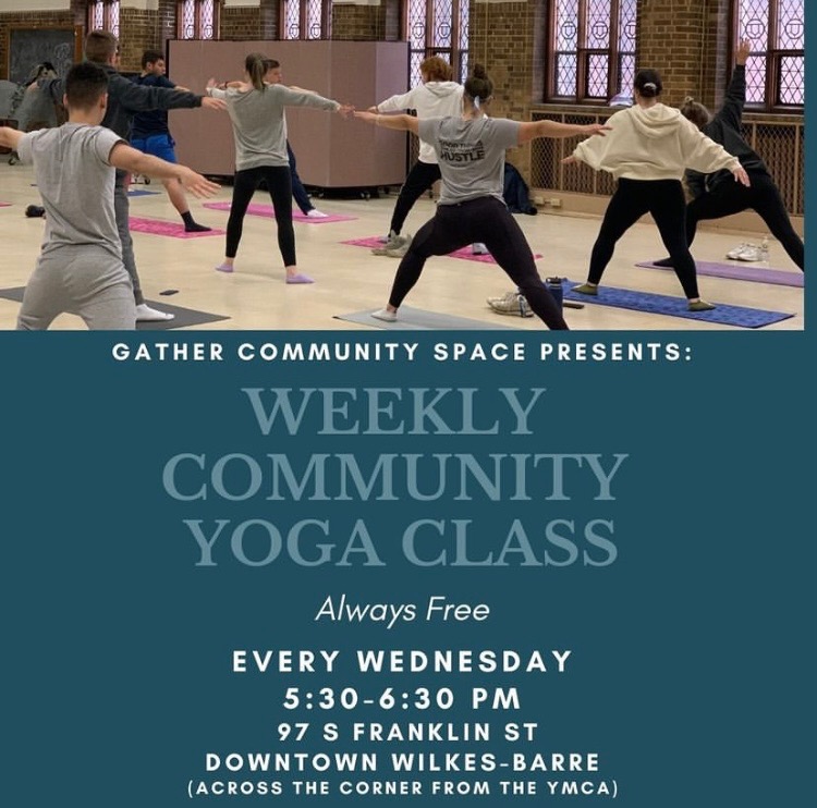 free community yoga class every wednesday from 5:30 - 6:30 p.m. at 97 south franklin street, wilkes-barre, pa (the corner across from the ymca)