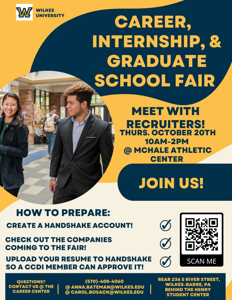 career fair poster with picture of two students in business attire