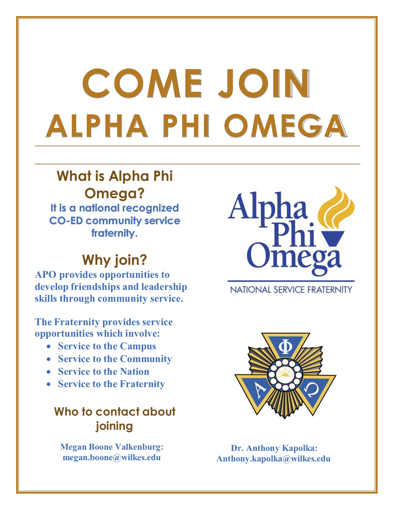 Join Alpha Phi Omega service fraternity Today Wilkes