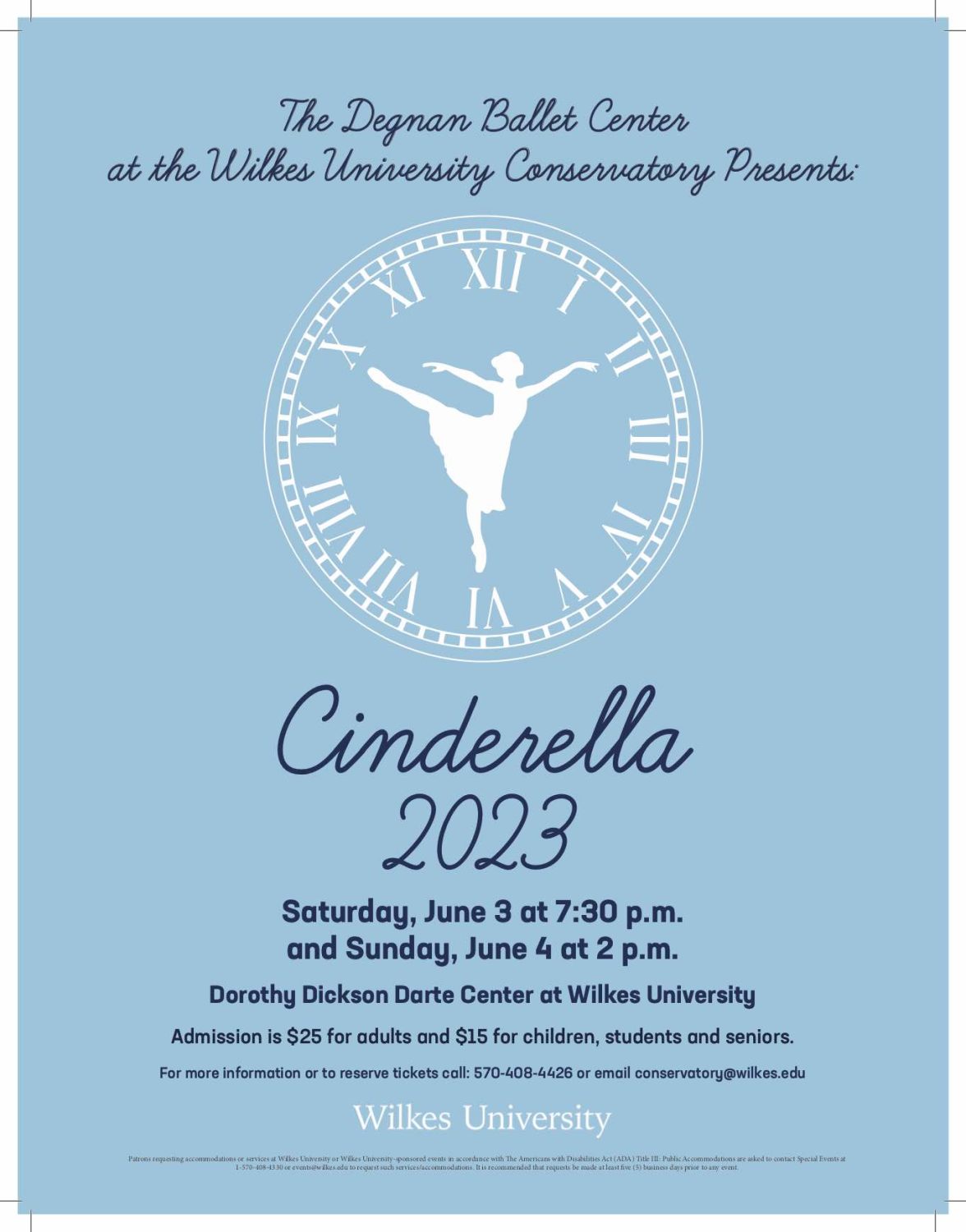poster for cinderella featuring ballet dancer silhouette dancing in front of the face of a clock