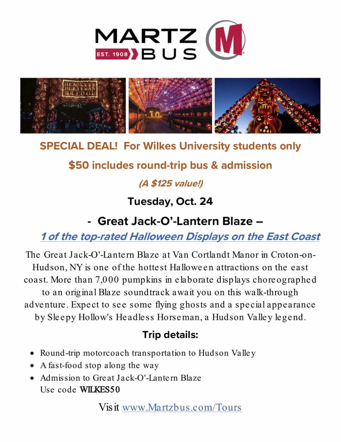 flyer for Oct 24 trip for $50