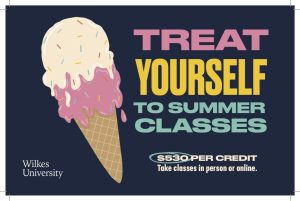 graphic featuring a melting ice cream cone and the words "treat yourself to summer classes"